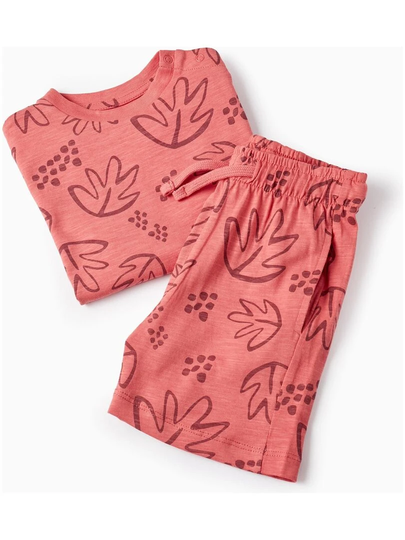 T Shirt + Short en Coton pour Garçon 'Feuilles'  CUBA   Rose