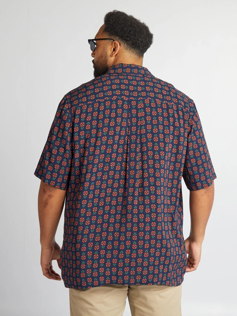 Chemise fluide à col pyjama   Bleu marine