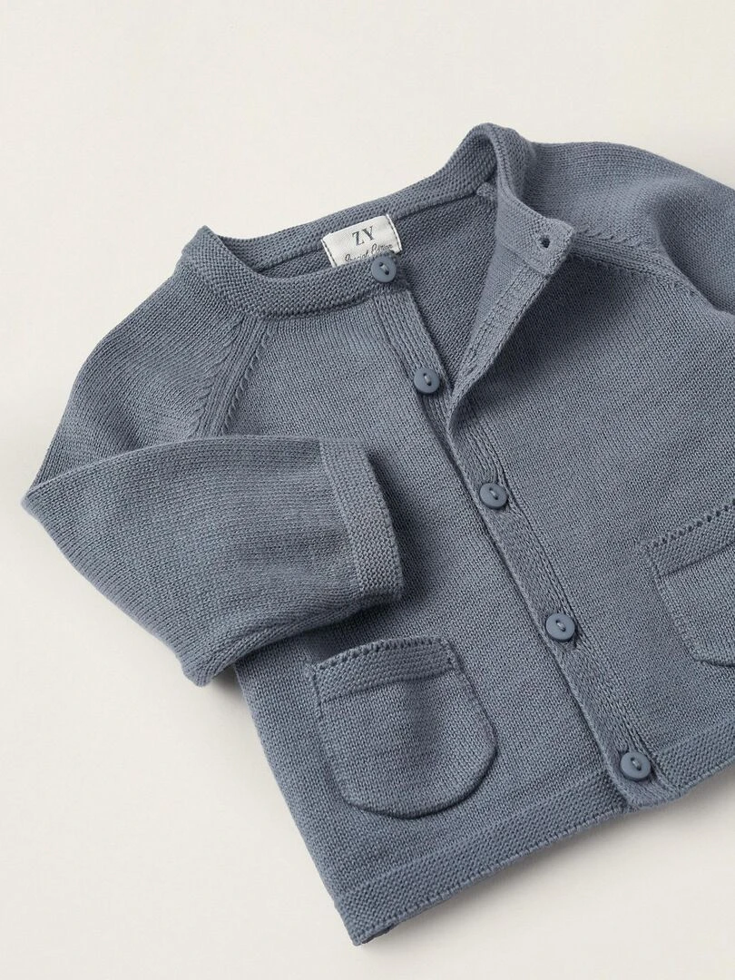 Gilet en Maille de Coton pour Nouveau Né  ATLANTIC COMPANY   Bleu