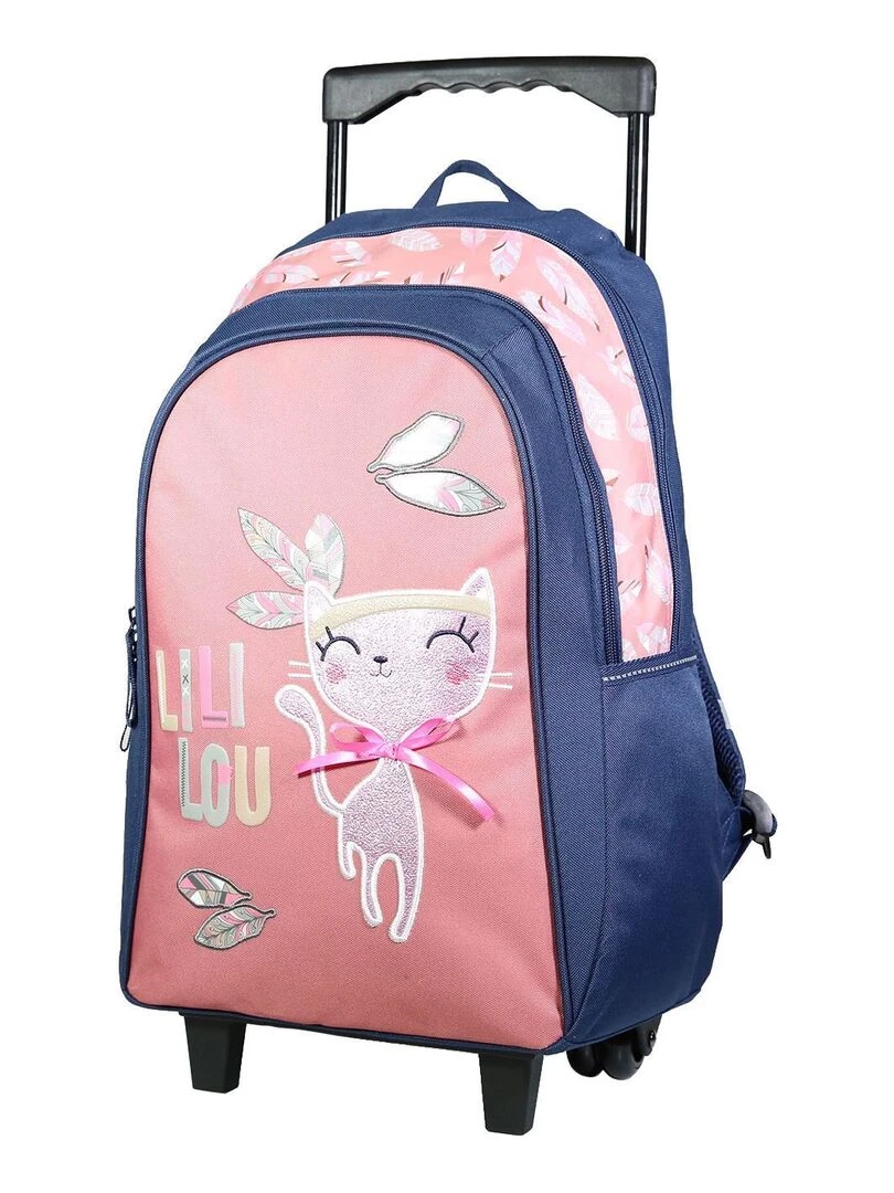 BAGTROTTER Sac à dos à roulettes Lili Lou Chat Rose Rose