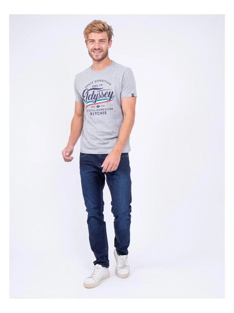 T shirt col rond pur coton JOUFAX   Gris
