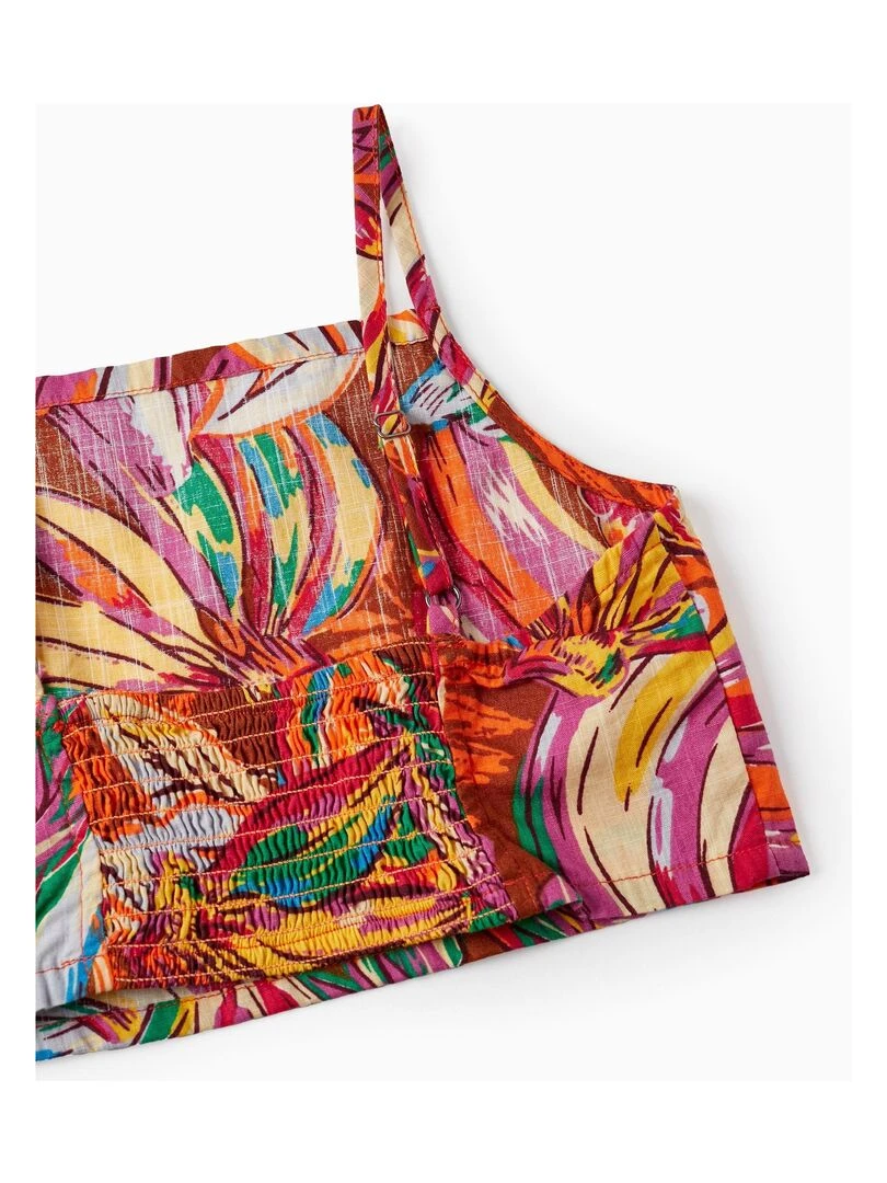 Haut en coton avec motif pour fille 'Cropped' manches courtes CUBA   Marron