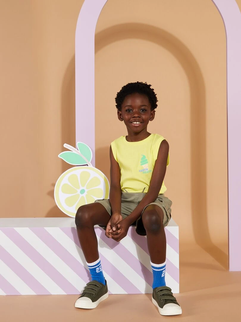 Débardeur côtelé avec imprimé   Jaune