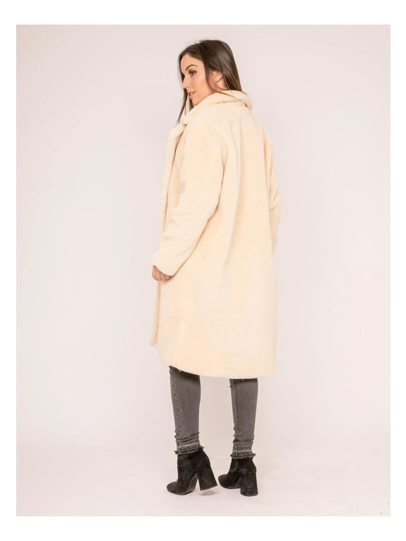 Manteau long fausse fourrure ULYNE Ecru