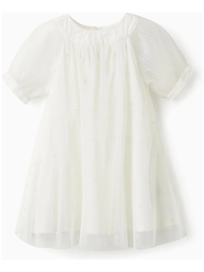 Robe en tulle et coton pour bébé fille 'Special Days Pearls' manches courtes CÉRÉMONIE Blanc