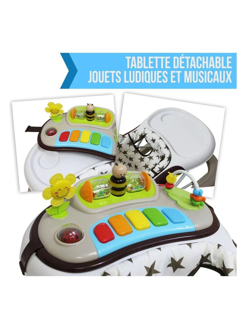 Trotteur bébé évolutif musical pliable réglable en hauteur   Monsieur Bébé   Marron