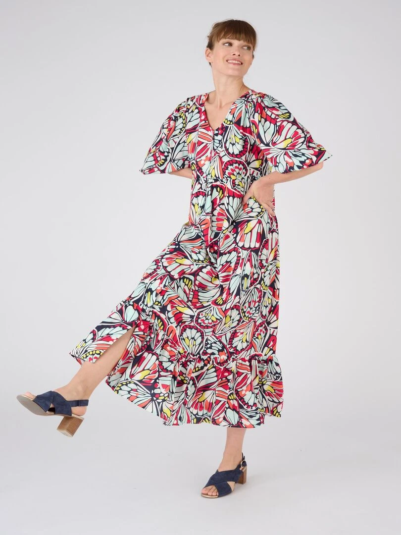 Robe imprimée manches bouffantes Climatyl Damart Bleu