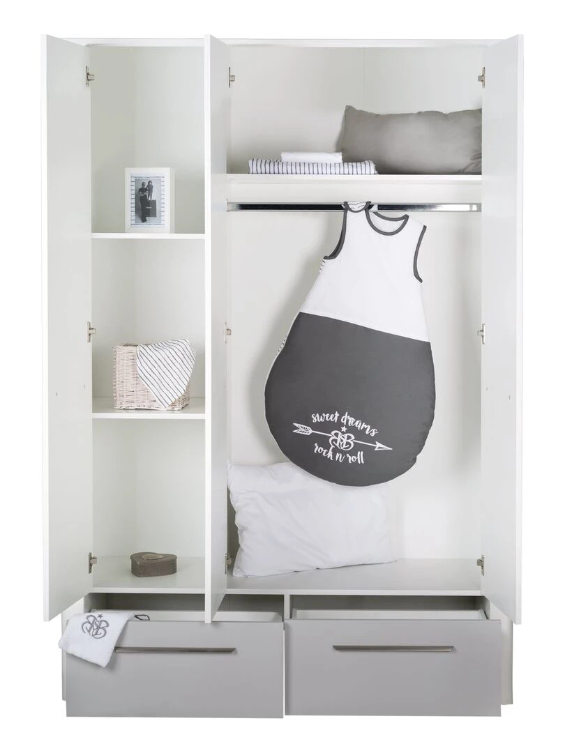 ROBA Armoire "Linus" 3 portes et 2 tiroirs – blanc / gris Blanc Gris