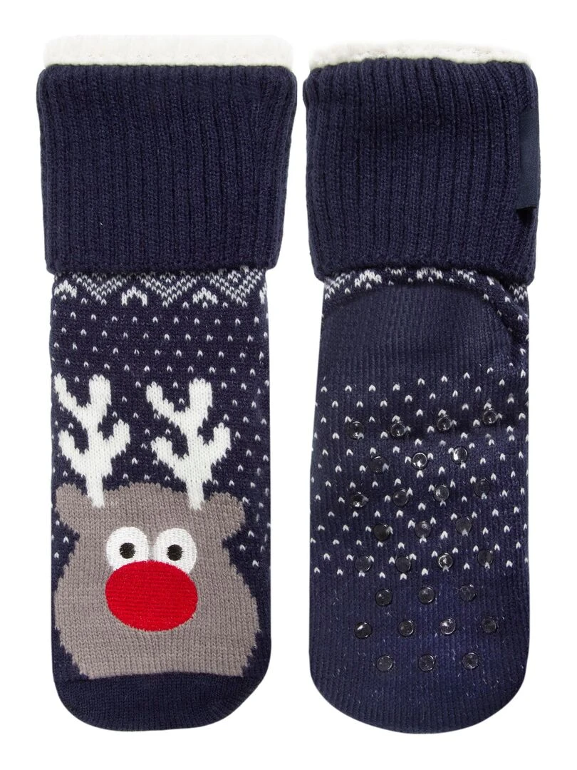 Chaussettes fourrées Garçon Noël Renne Bleu marine