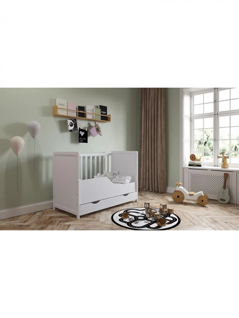 Lit bébé évolutif avec tiroir   OLIVIA   120x60 cm   Blanc