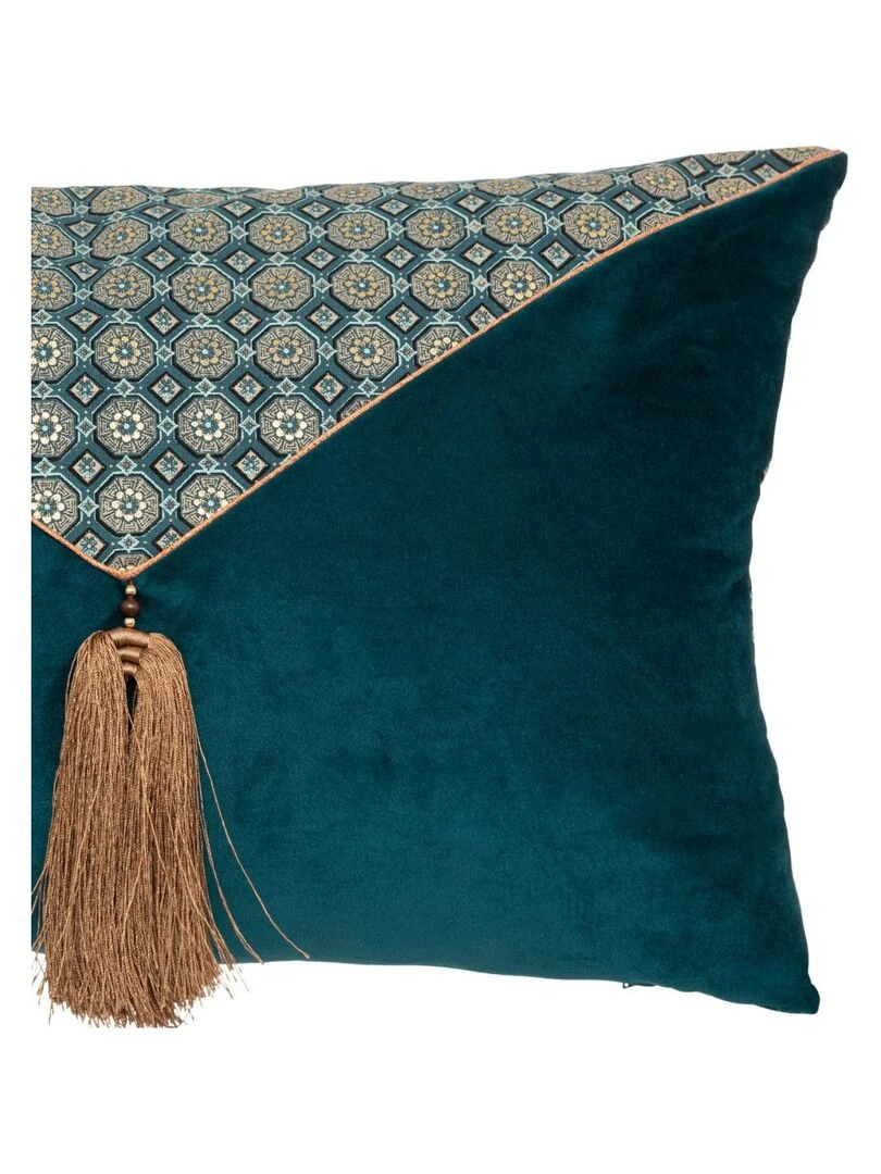 Coussin en velours à pompons Bleu roi
