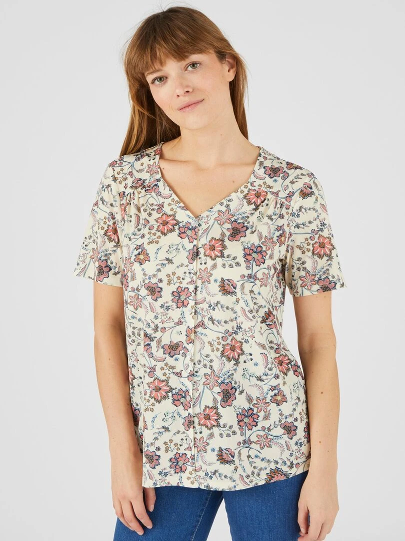 Tee shirt manches courtes imprimé   Damart   Beige