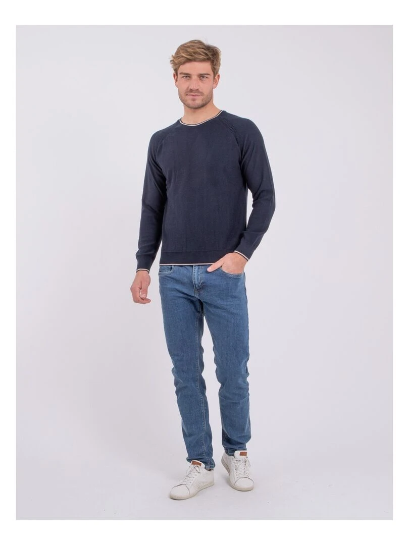 Pull col rond pur coton AMATEO   Bleu marine