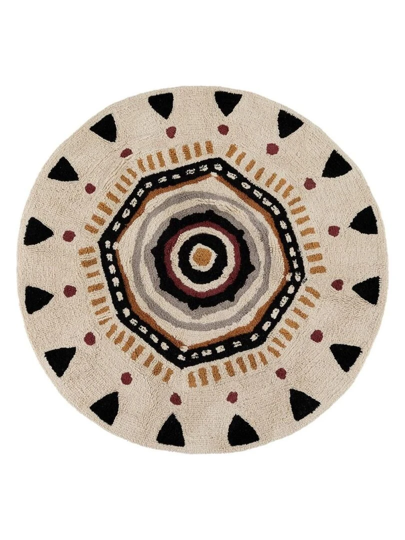 Tapis rond coton tufté Tribal D120 Beige