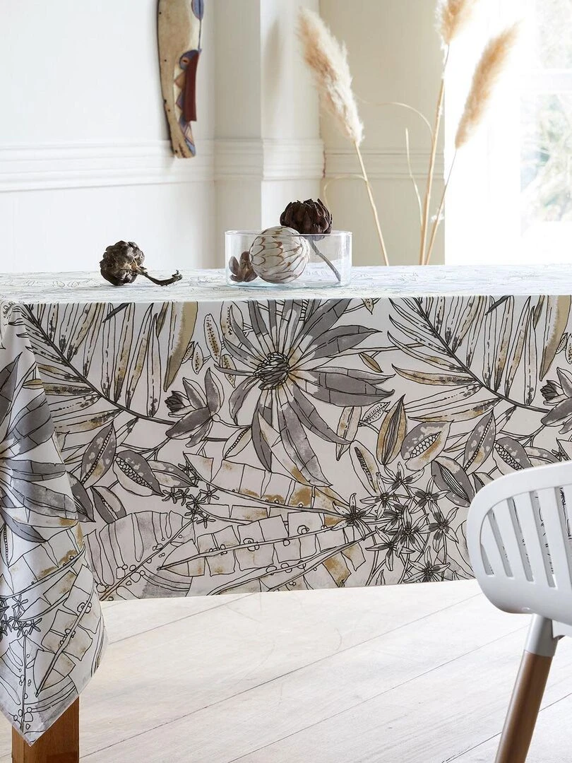 Nappe rectangulaire enduite florale Gris clair