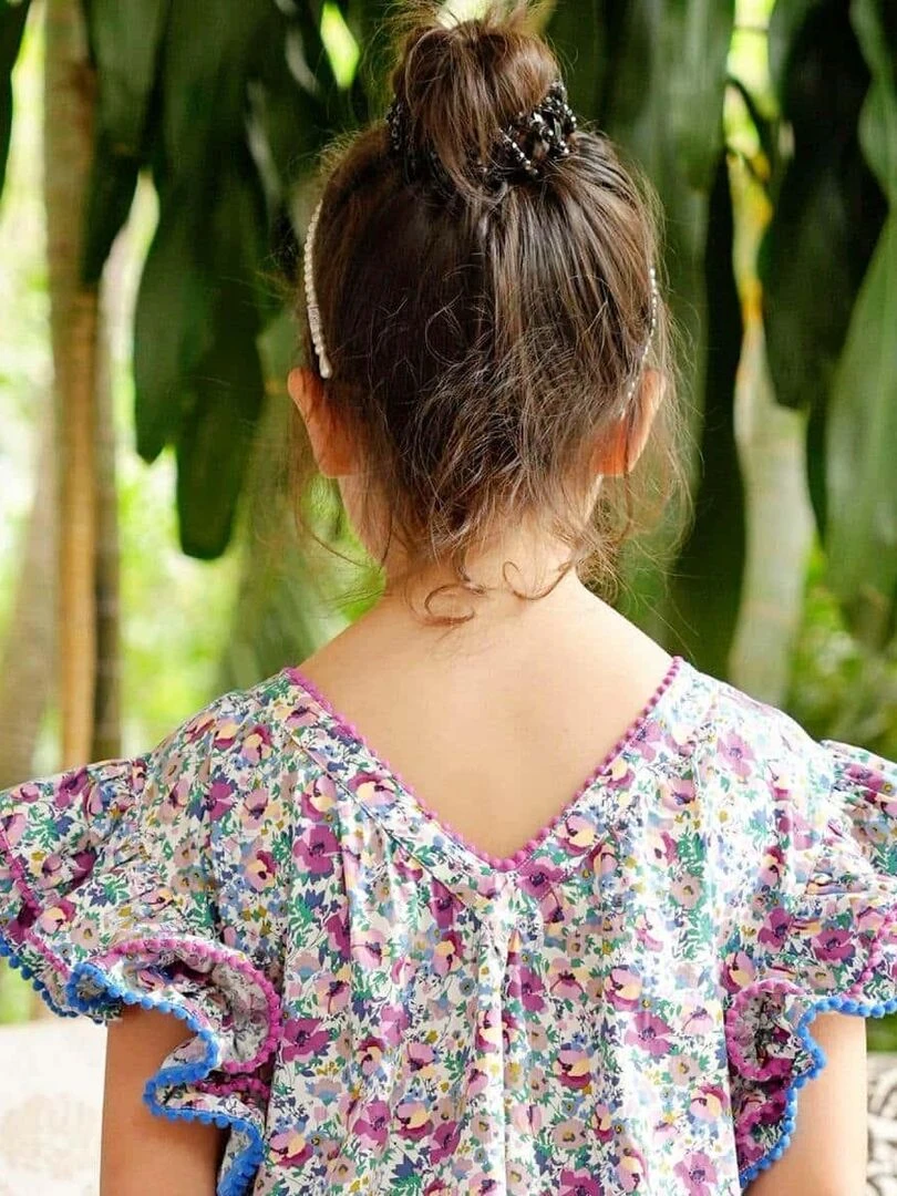 Robe Cérémonie Fleurie Violette Fille Manches Papillons BUTTERFLY 'LA FAUTE A VOLTAIRE' Violet