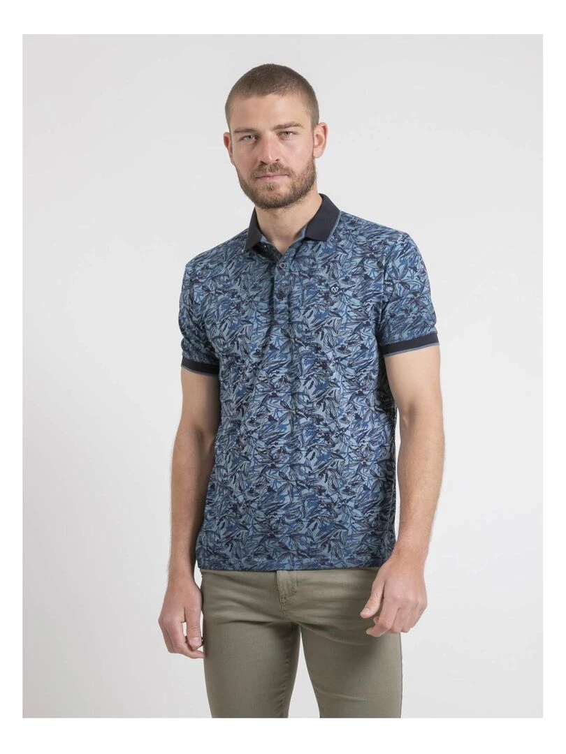 Polo manches courtes pur coton motifs PEPITONG Bleu marine