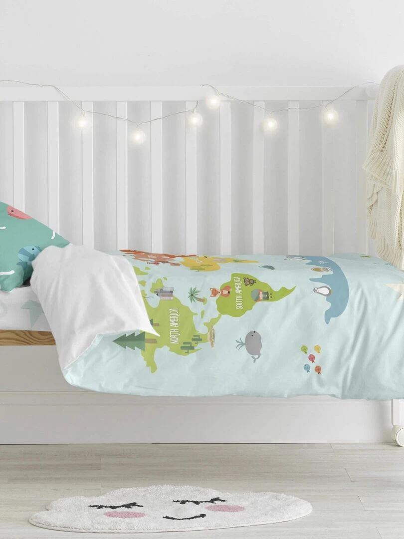 Parure housse de couette 2 pièces World map Lit Bébé "Happyfriday" Multicolore