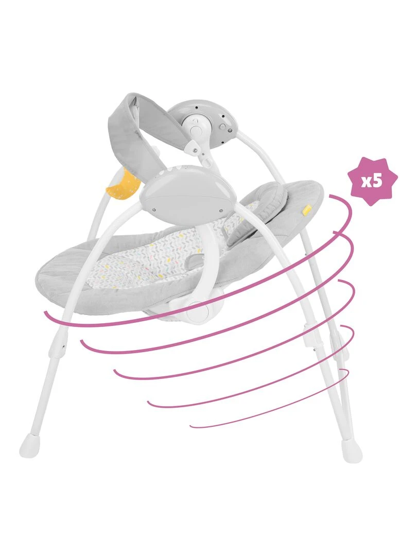 Badabulle Balancelle Electrique Bébé Candy   Arche de jeux inclus   Berceuses   Garantie à vie   Gris