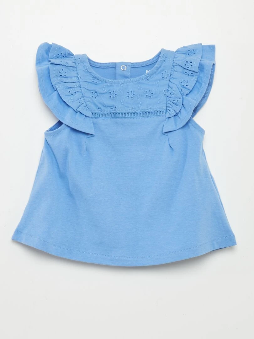 Tee shirt avec manches volantées Bleu