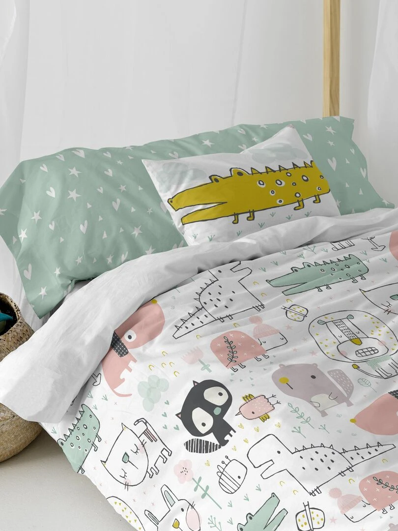 Parure housse de couette 2 pièces Best buddies "Happyfriday"   Blanc Vert