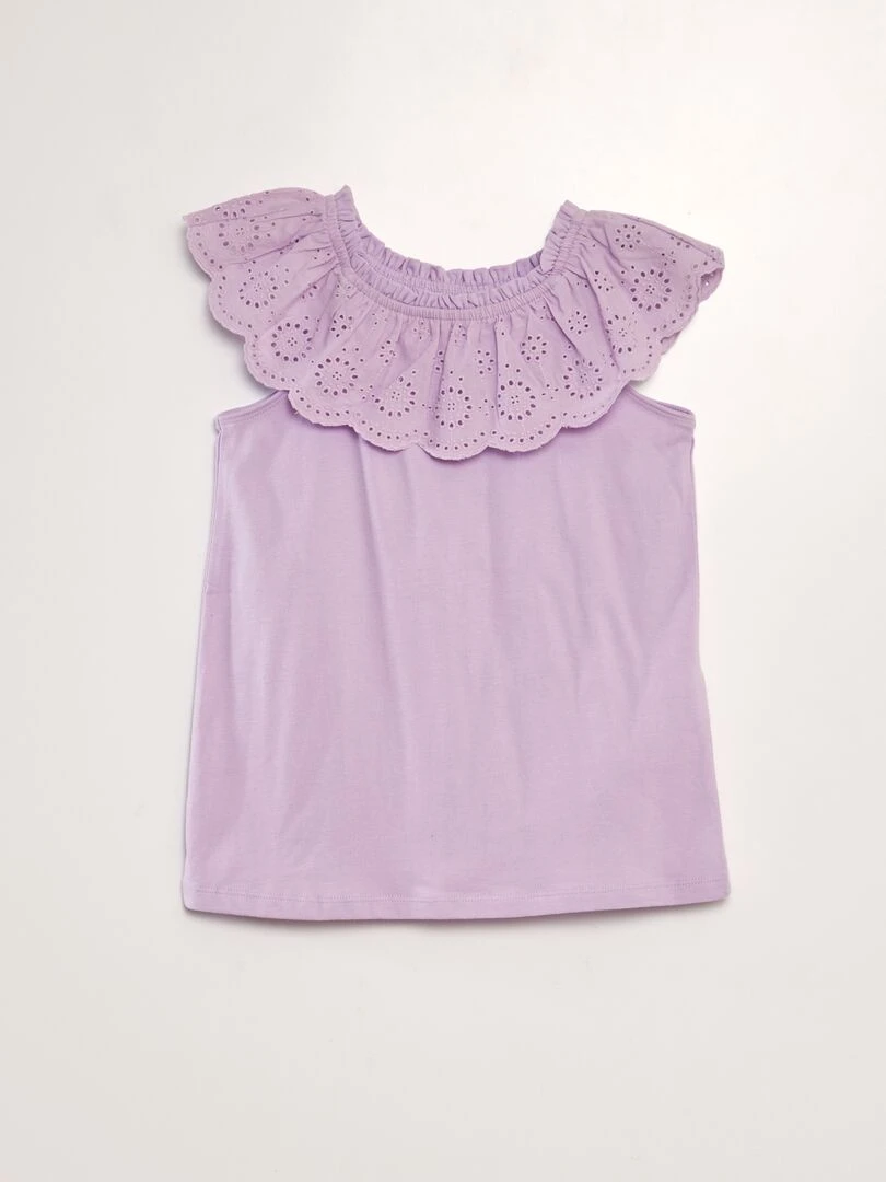 T shirt sans manches avec col brodé Lila