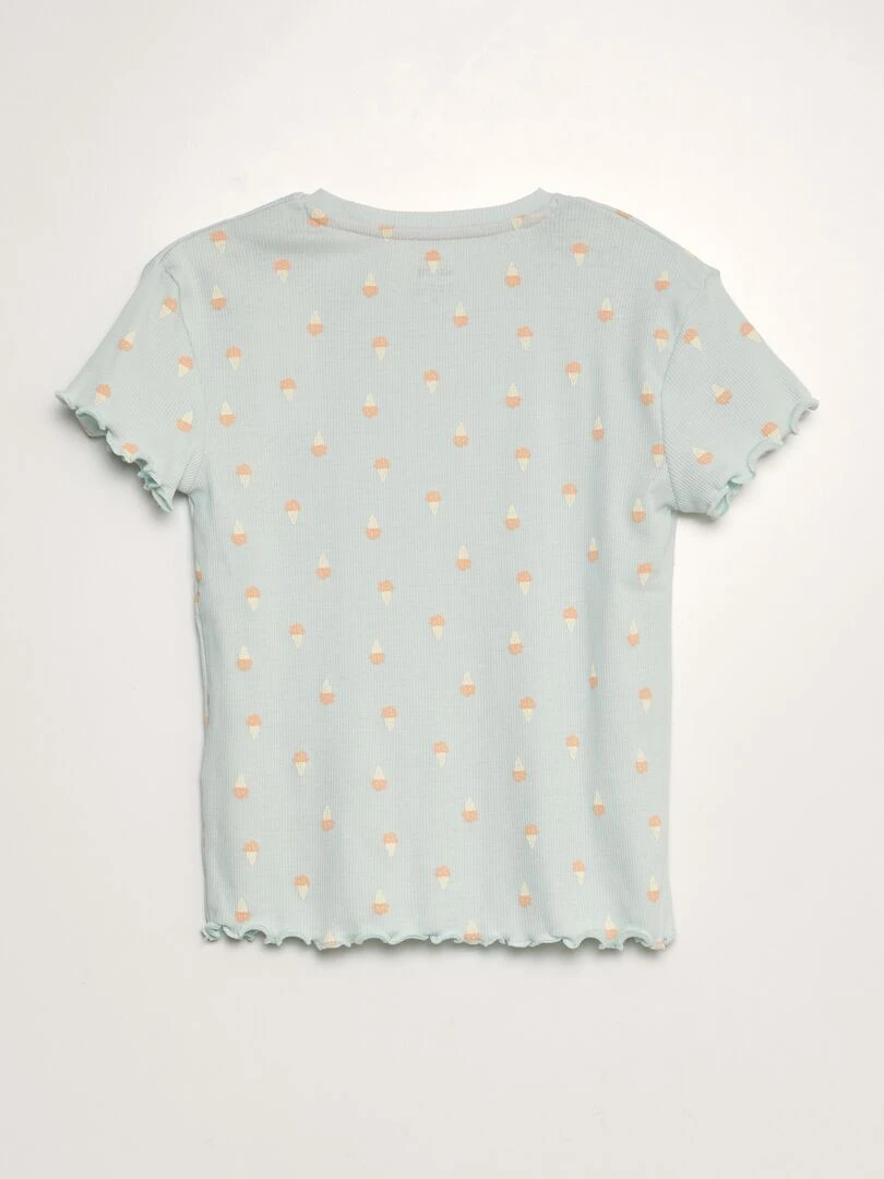 Ensemble pyjama côtelé et imprimé   2 pièces   Bleu