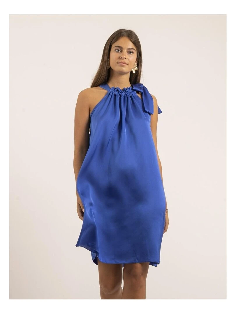 Robe courte satin IMUNE Bleu