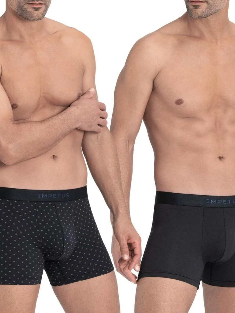 Pack de 2 boxers en coton et modal uni et logoté Haori Bleu