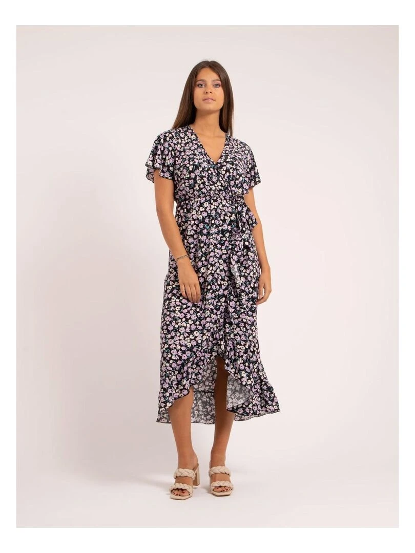 Robe longue portefeuille motifs ITANIA Noir