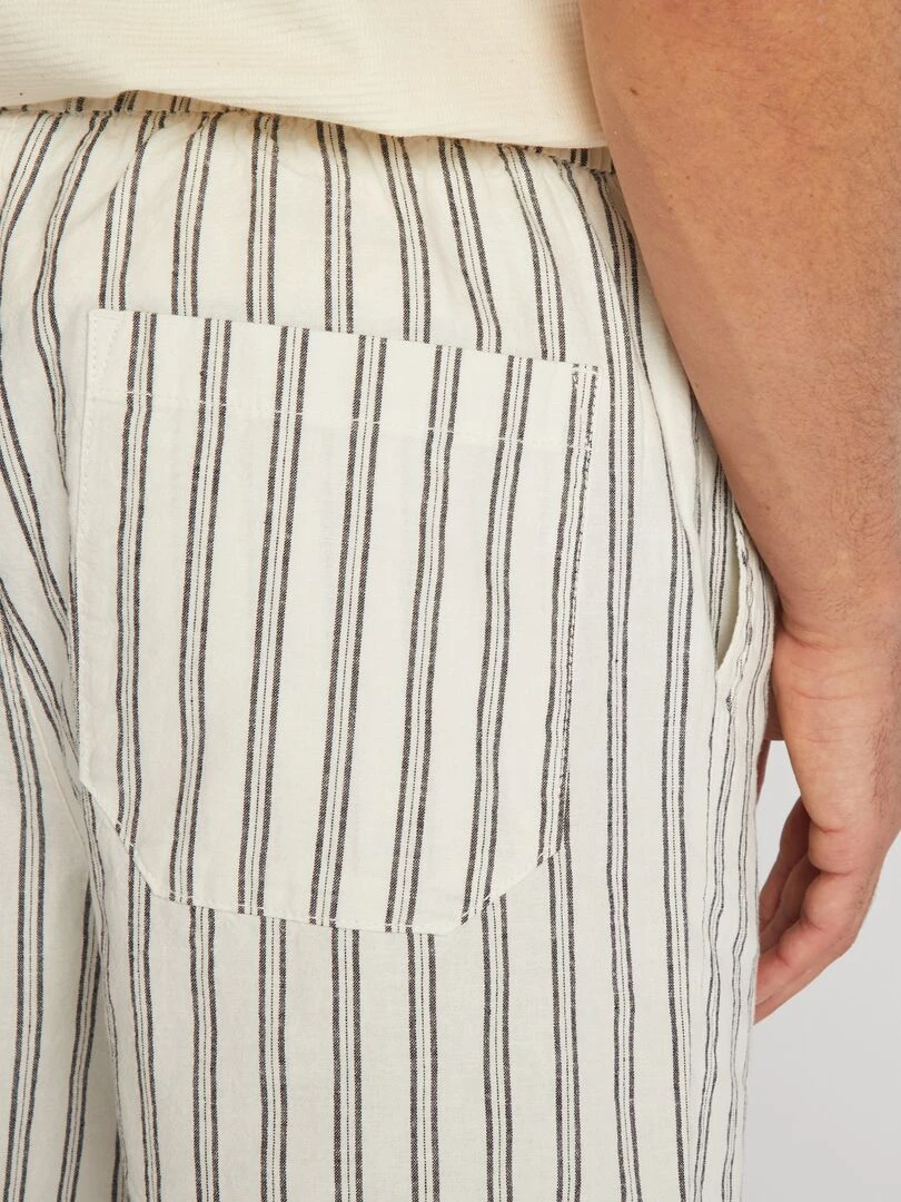 Short à rayures en lin mélangé   Beige