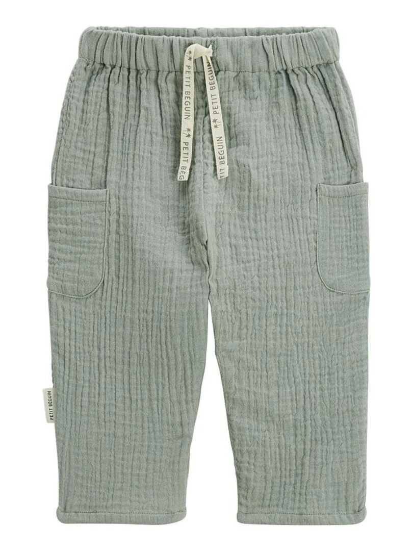 Pantalon bébé en gaze de coton kaki Gao Kaki