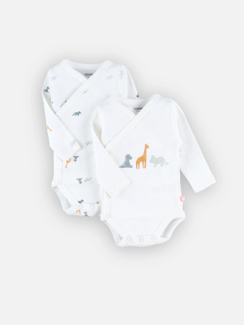Set De 2 Bodys Croisés En Coton Bio    Noir Blanc