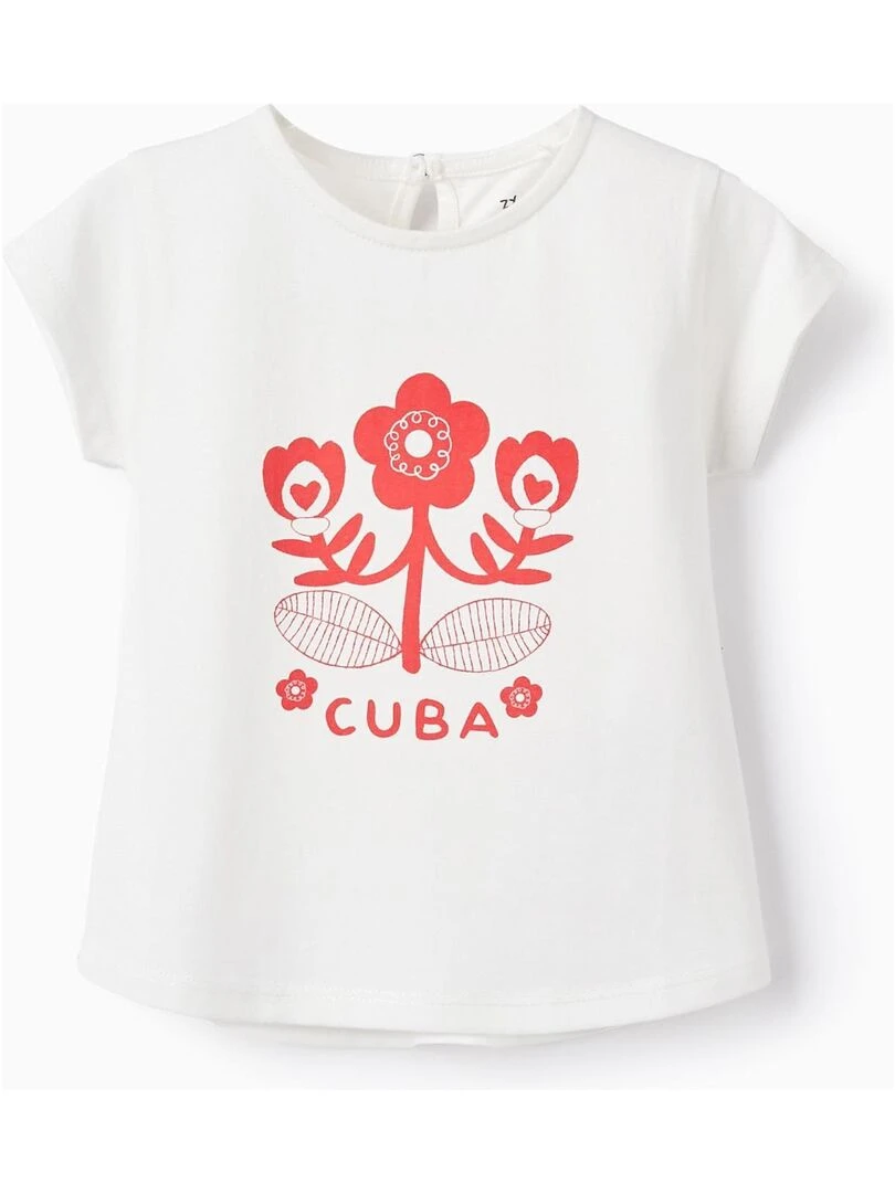 T Shirt De Coton Pour Bébé Fille 'Cuba' manches courtes Blanc