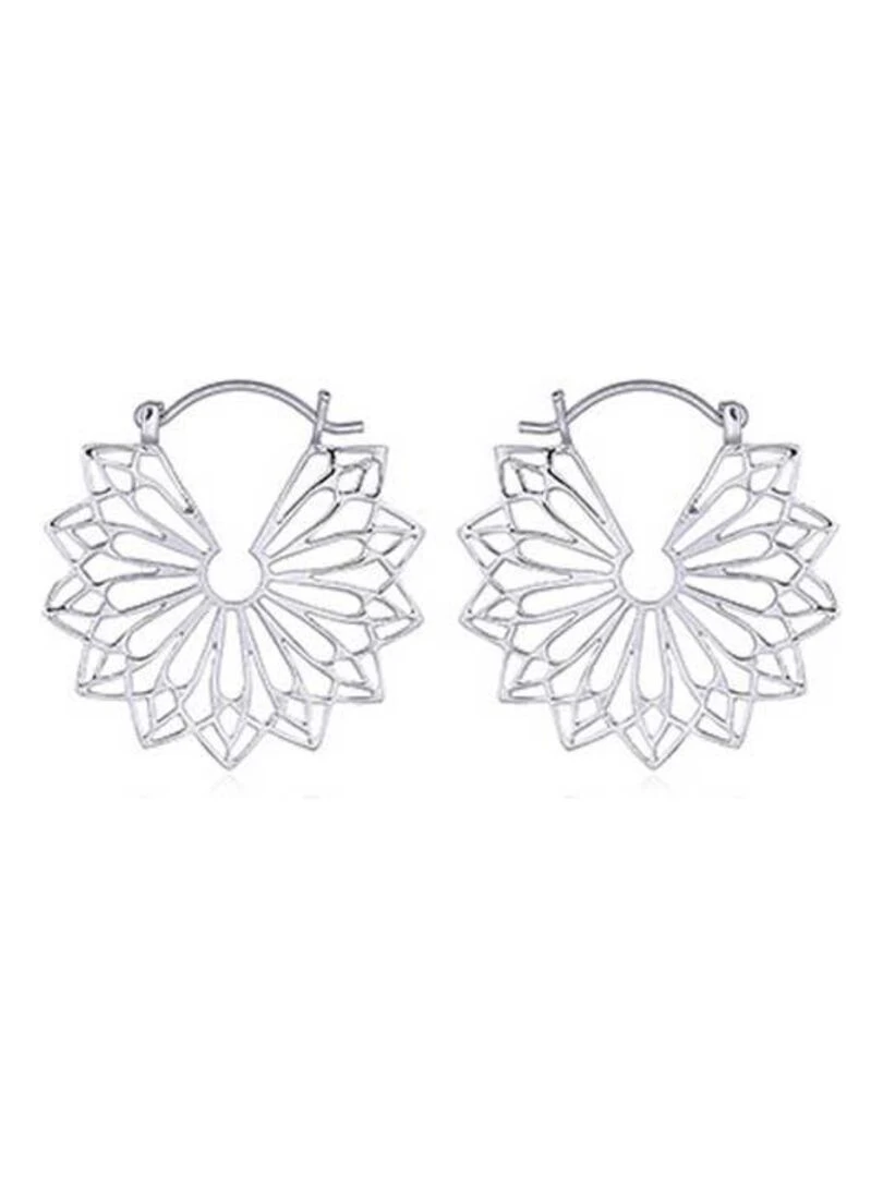 Boucles d'oreilles créoles motif géométrique Bijoucolor Argent