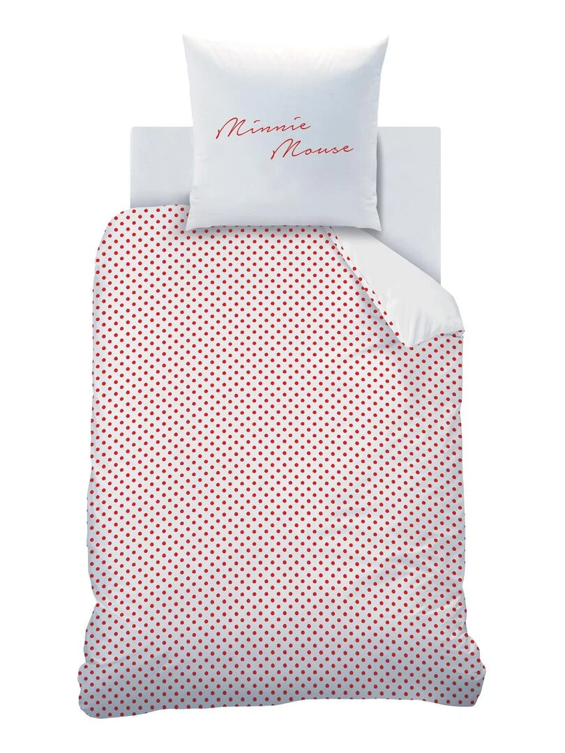 Parure de lit imprimée 100% coton  DISNEY HOME MINNIE STRIPES   Blanc Rouge