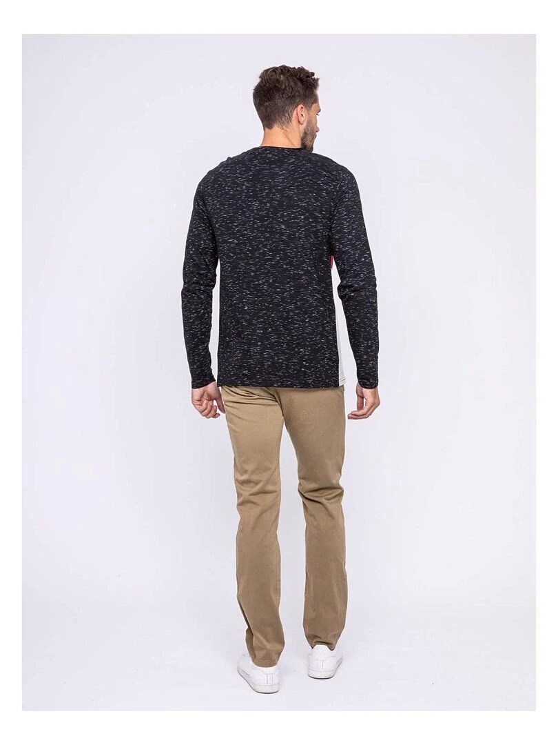 T shirt manches longues col rond pur coton JOYS   Noir