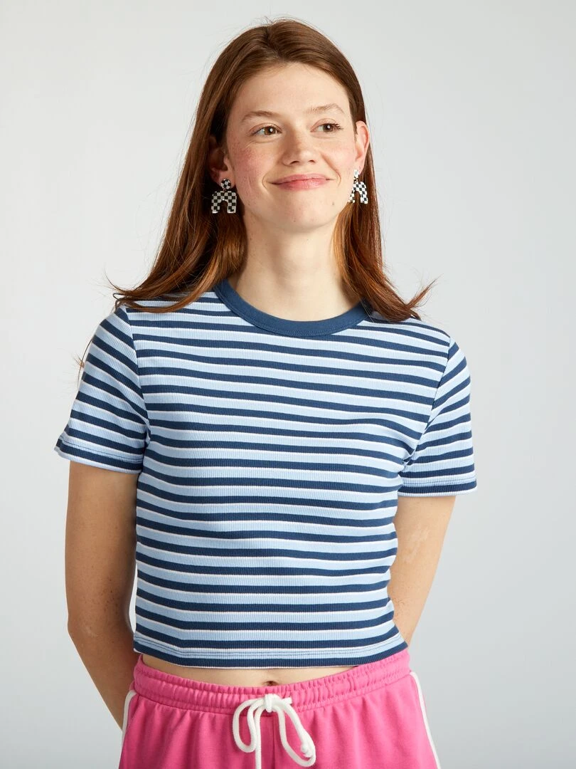 Tee shirt crop top marinière   Bleu rayé