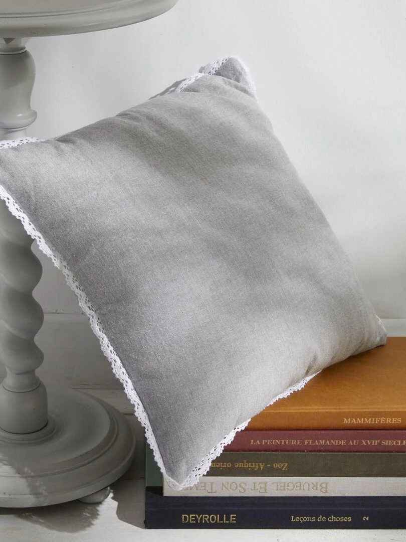 Coussin déhoussable avec dentelle 'CHARME' 'TODAY' Gris