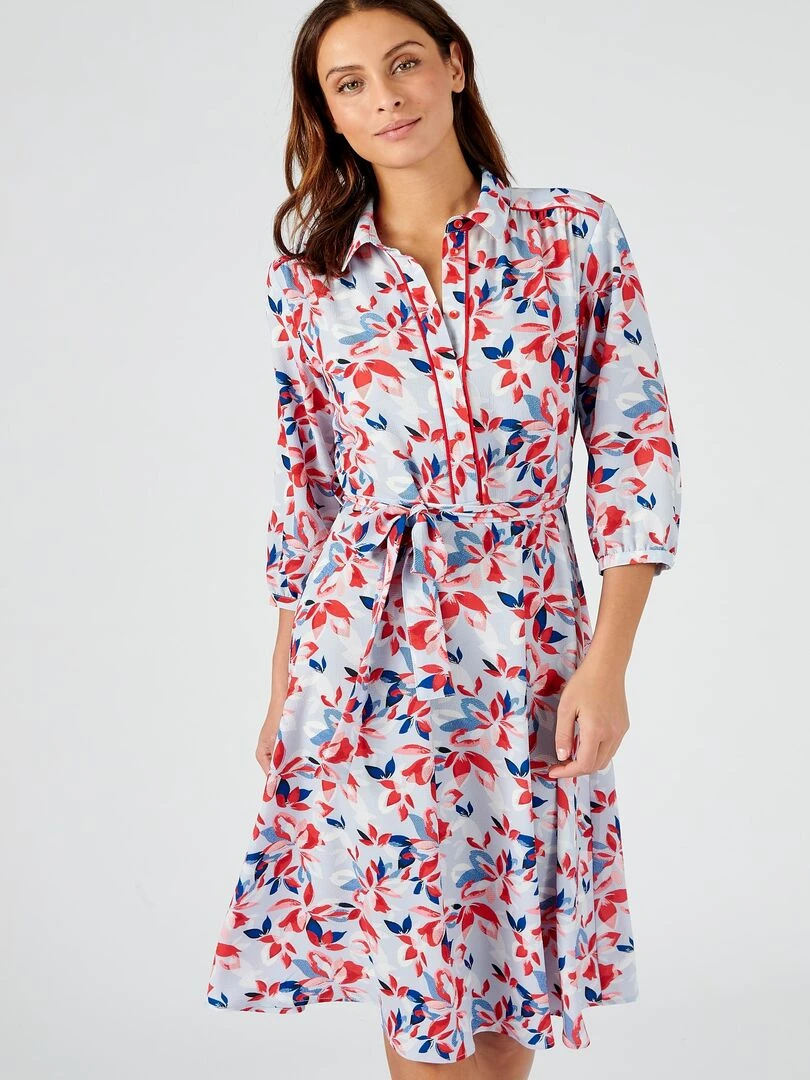 Robe tissu crêpe reliéfé à fleurs   Damart   Rouge