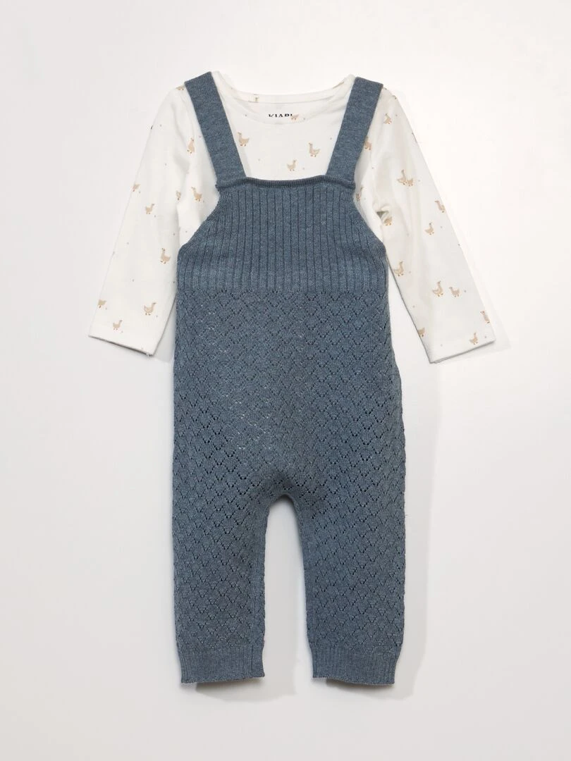 Ensemble bébé body + salopette 2 pièces Blanc/gris