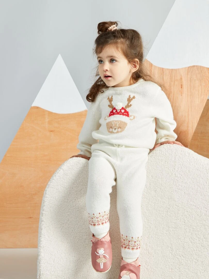 Pull de Noël avec biche Blanc