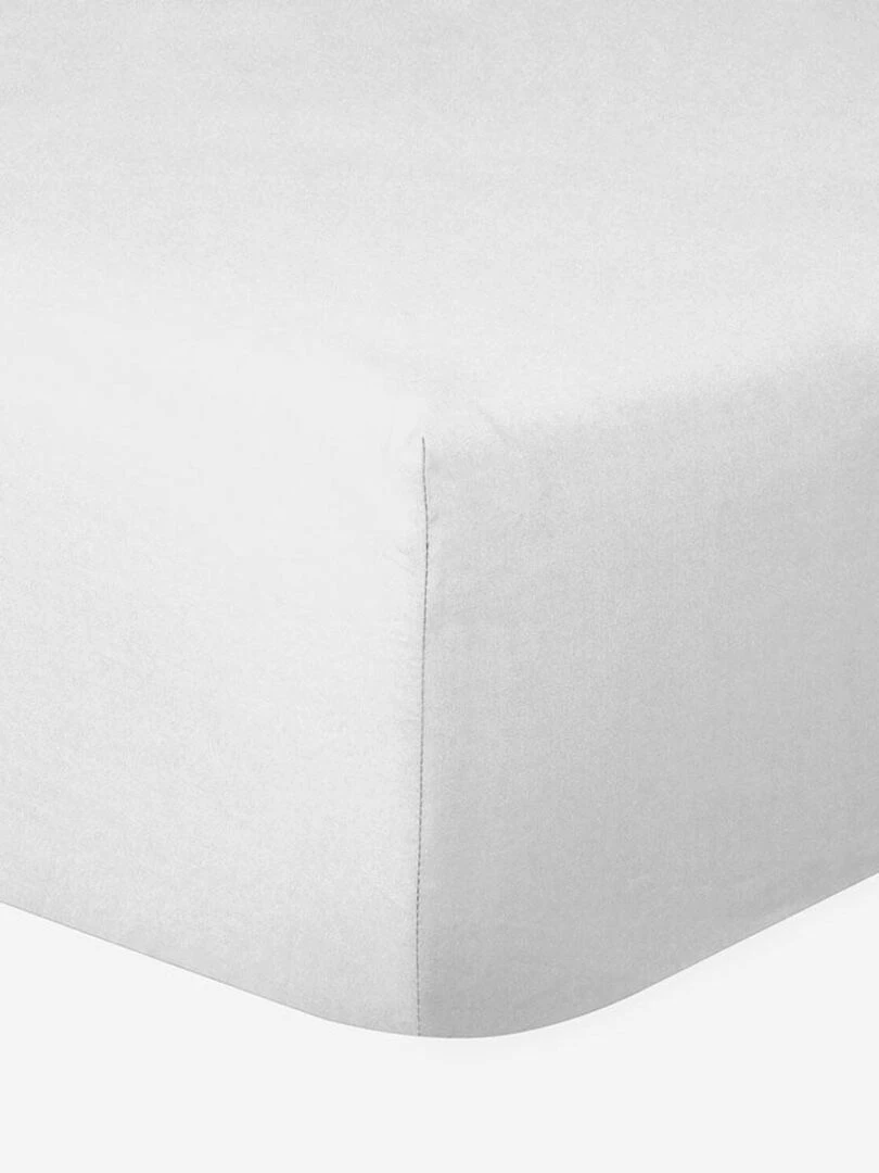 Drap housse 100% coton 57 Fils Blanc 180 x 200 cm Bonnet 30 cm Blanc
