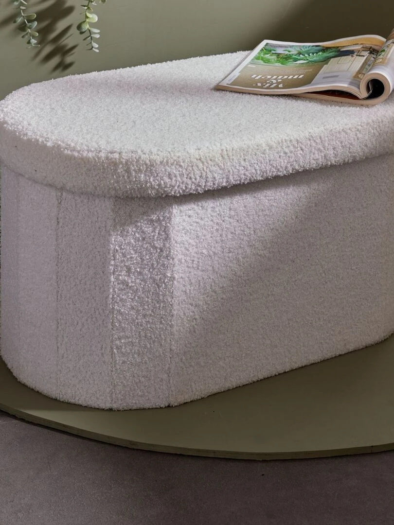 Coffre de rangement en maille bouclette Ecru