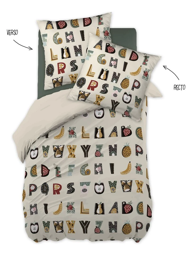 Parure housse de couette + taie Alphabet en farandole Blanc