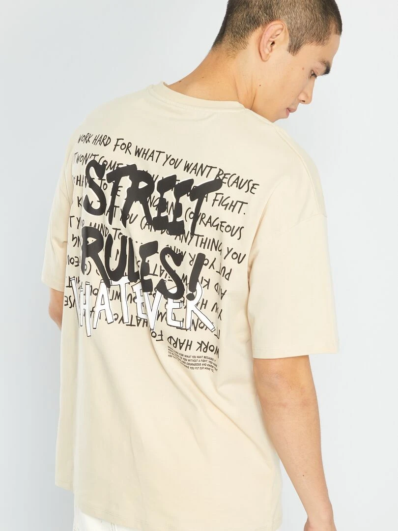 T shirt en jersey à manches courtes Beige