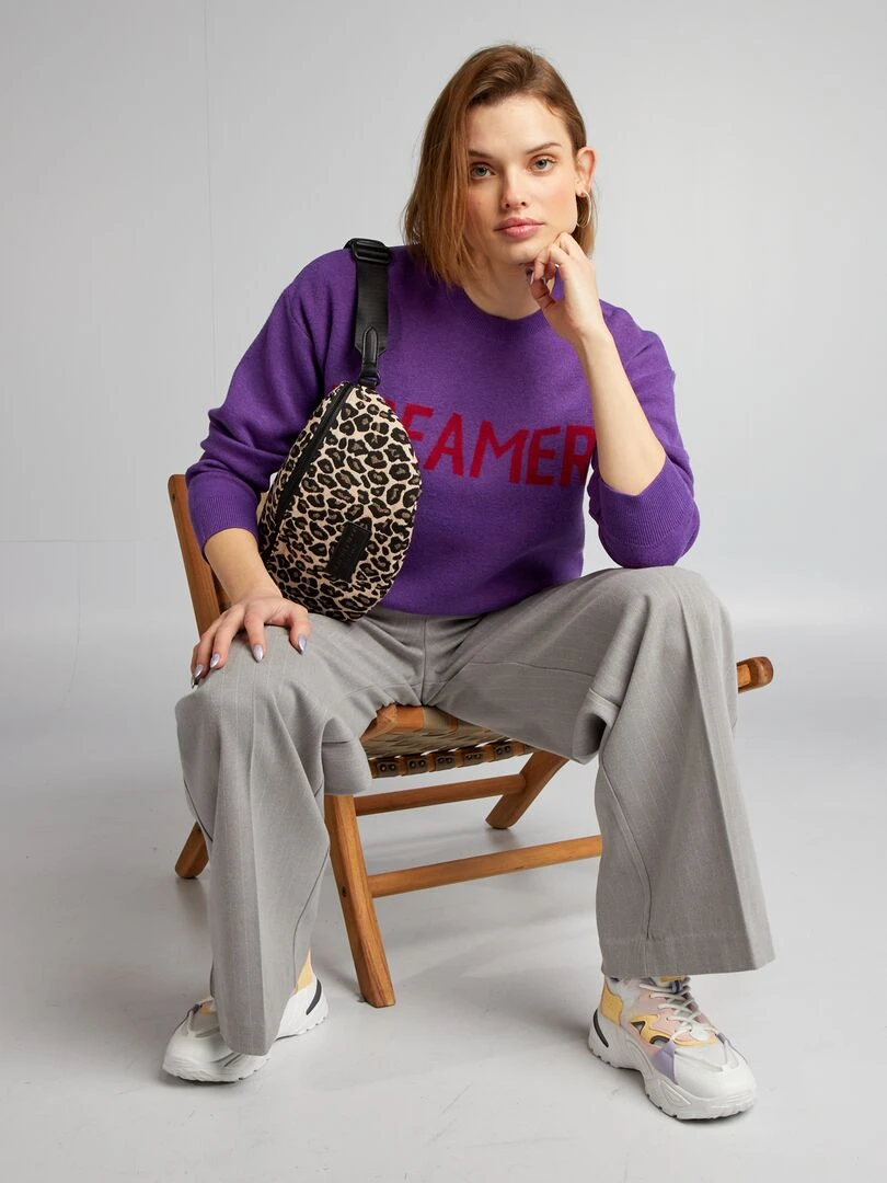 Pull à col rond avec inscription Violet
