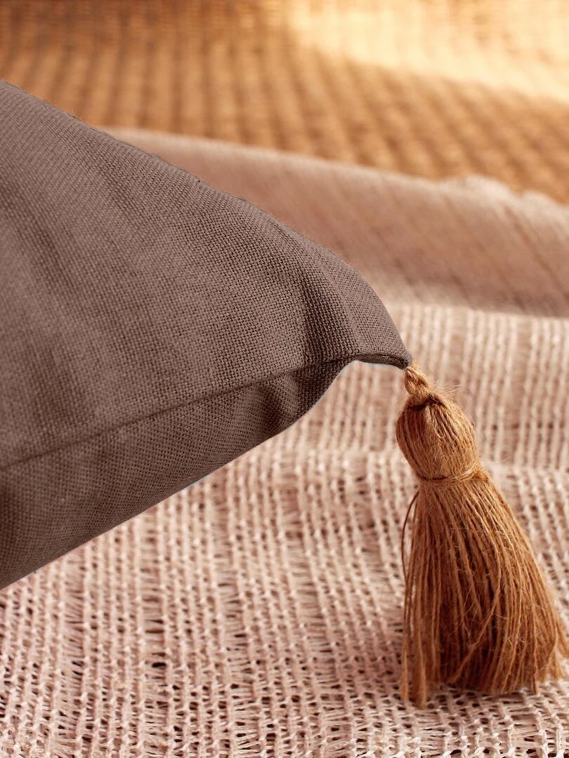 Coussin avec pompons en jute Taupe
