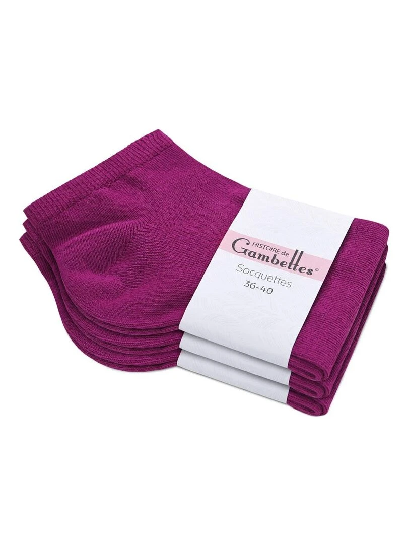 Socquettes Coton Prémium Lot 3 Paires Fabrication UE Violet prune