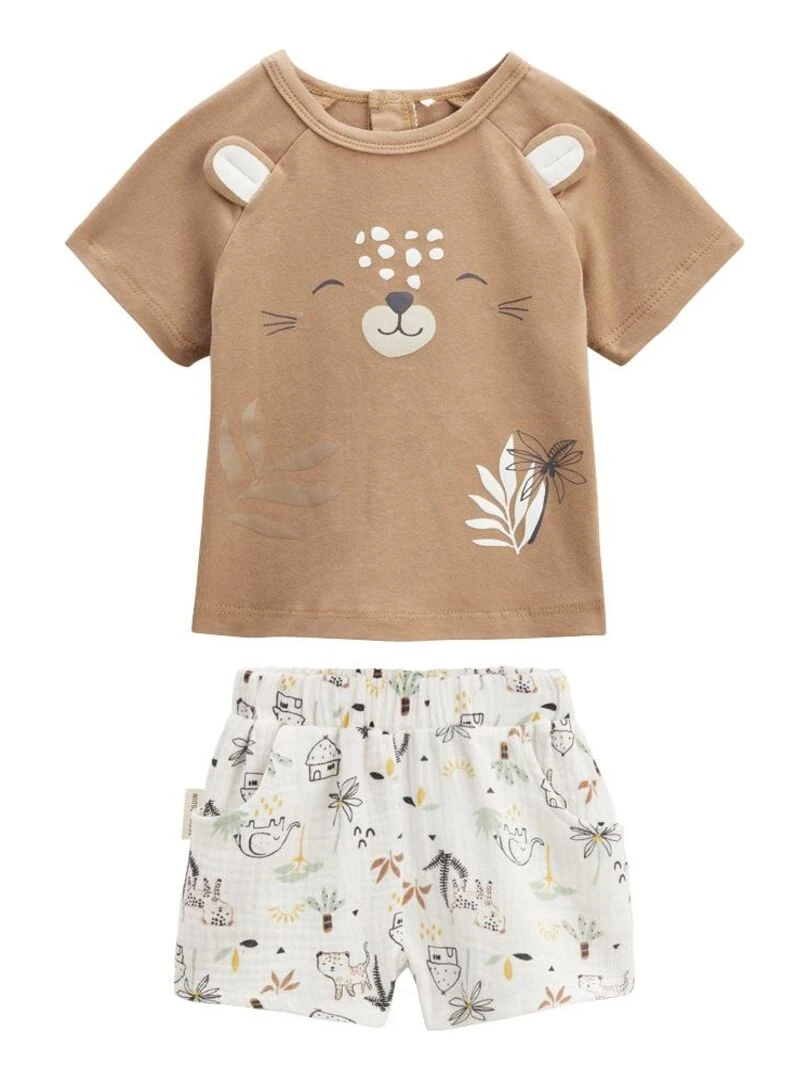 Ensemble bébé t shirt et short en gaze de coton Yao Marron